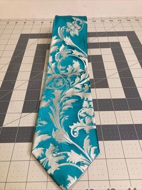 Gianni Versace Vintage 90’s Teal White Floral Silk Men’s Tie